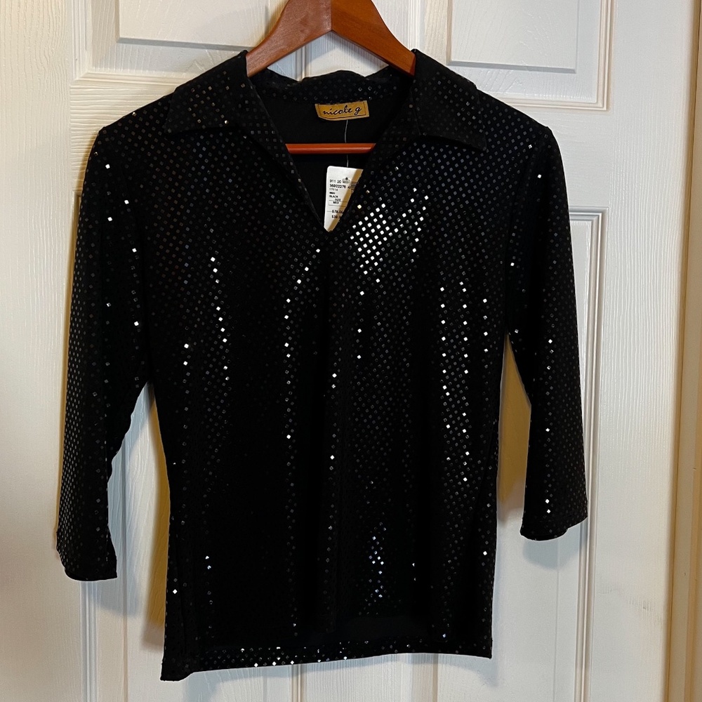 nicole g Black Sequin Blouse